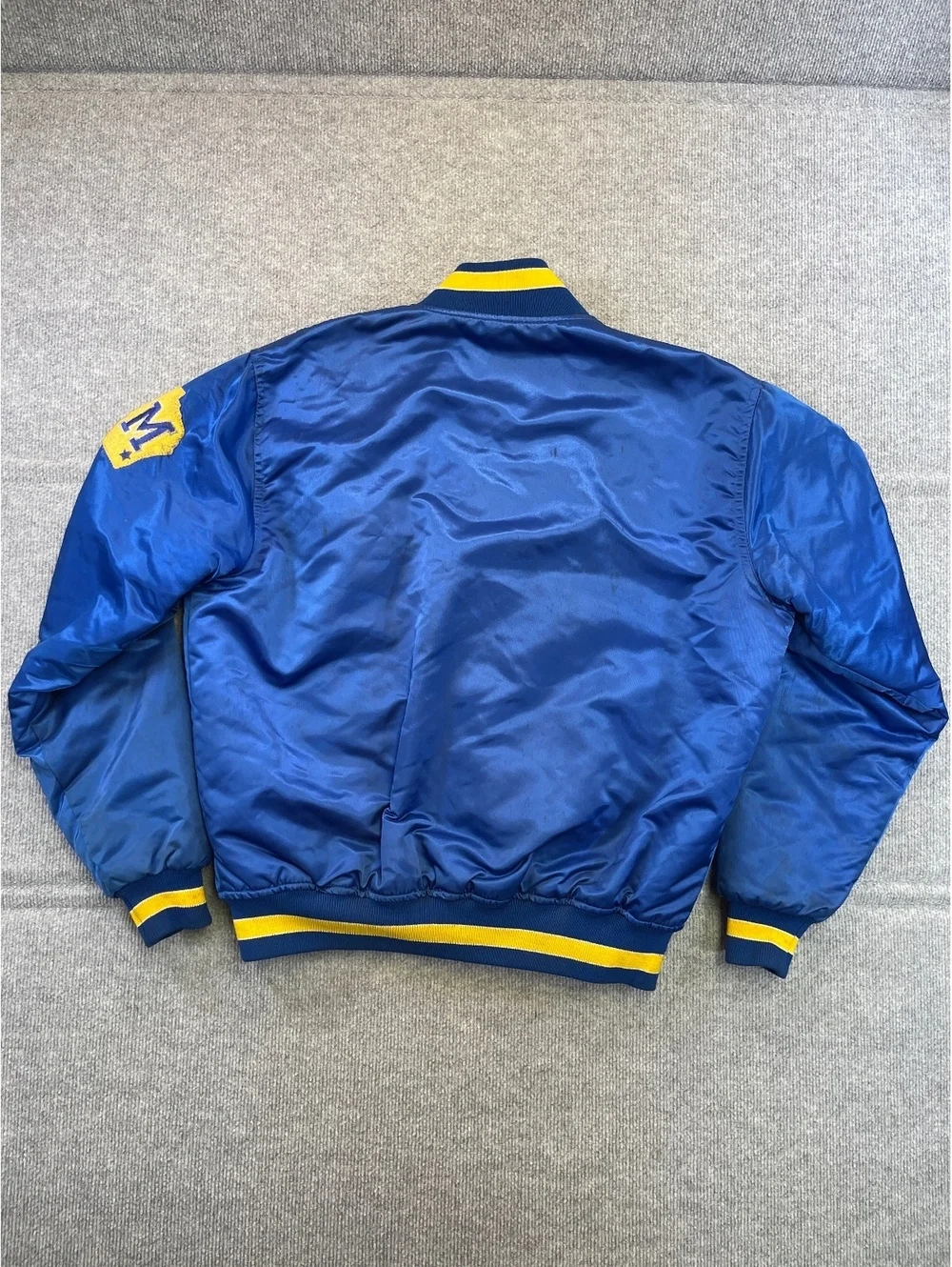 Vintage Milwaukee Brewers Starter Satin Jacket Size Large Blue MLB Bomber Snap